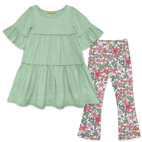 Millie Loves Lily Girls Sage Tiered Dress and Legging Set,Big Girls,Size 5