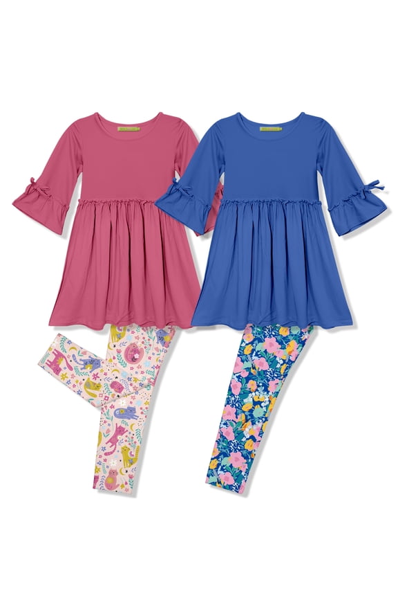 Girls Slate Rose And Blue Dress And Printed Leggings Set,Big Girls Size 10,(4-PCS)