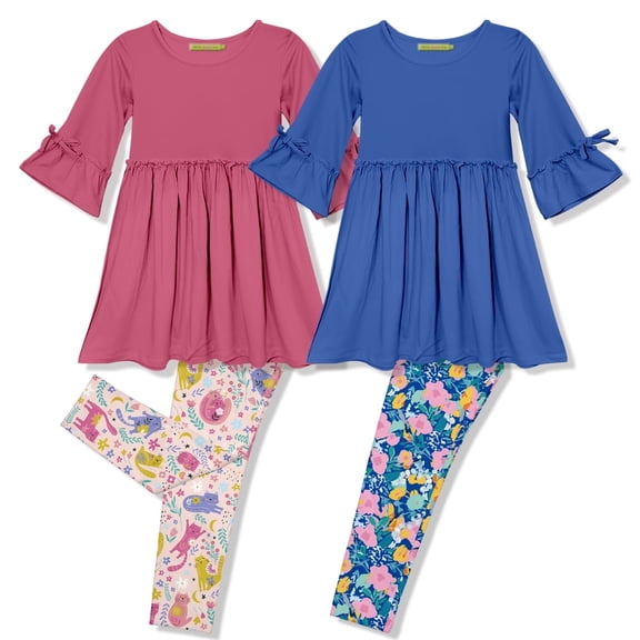 Millie Loves Lily Girls Slate Rose And Blue Dress And Printed Leggings Set,Big Girls Size 12,(4-PCS)