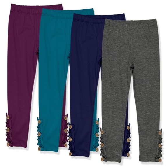 Millie Loves Lily Girls Solid Ruffle Legging Set with Button Accent, Big Girls, Size 10, 4PCS)