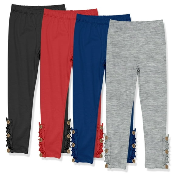 Millie Loves Lily Girls Solid Ruffle Legging Set with Button Accent, Big Girls, Size 5, 4PCS)