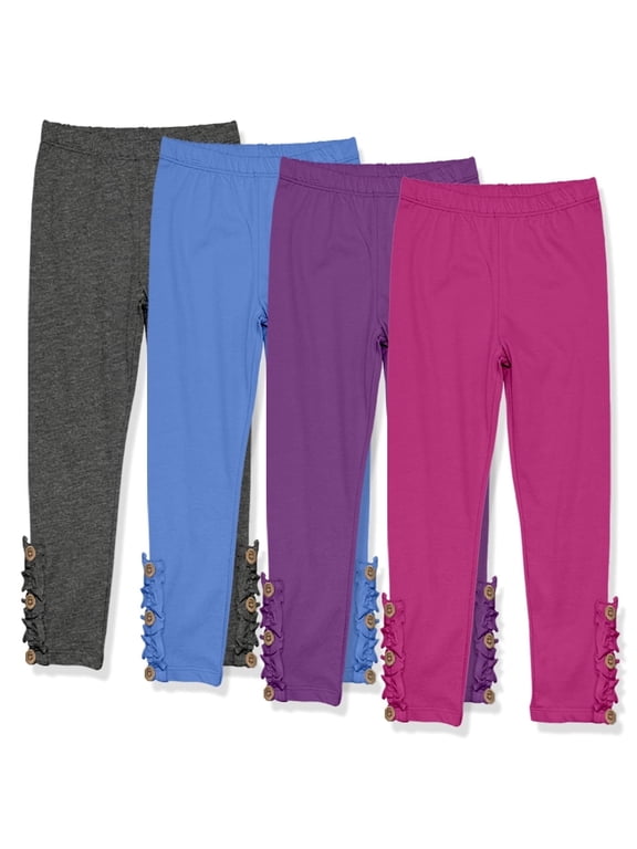 Girls Solid Ruffle Legging Set with Button Accent, Big Girls, Size 6, 4PCS)