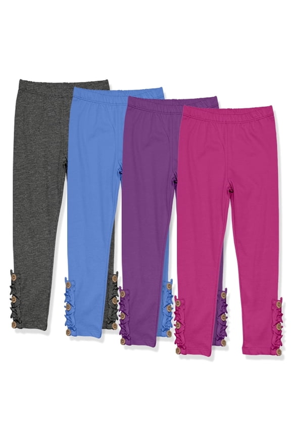Girls Solid Ruffle Legging Set with Button Accent, Big Girls, Size 6, 4PCS)