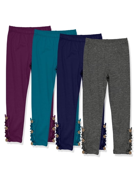 Girls Solid Ruffle Legging Set with Button Accent, Big Girls, Size 6, 4PCS)