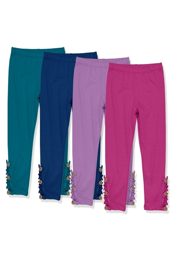 Girls Solid Ruffle Legging Set with Button Accent, Big Girls, Size 8, 4PCS)
