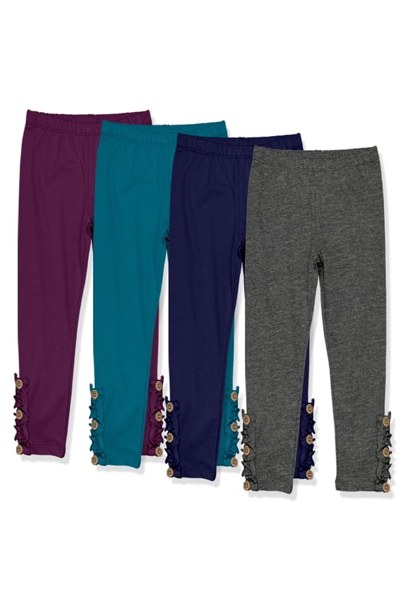 Girls Solid Ruffle Legging Set with Button Accent, Big Girls, Size 8, 4PCS)