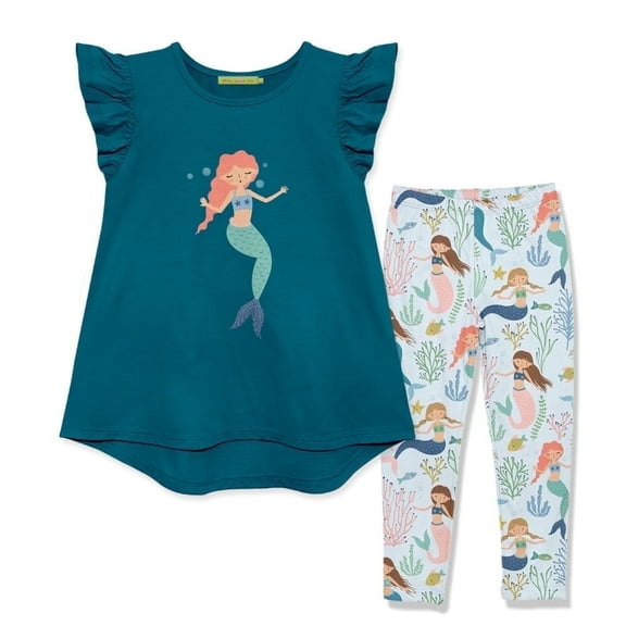Millie Loves Lily Girls Teal Mermaid Top & Legging Set Size (2T-12)
