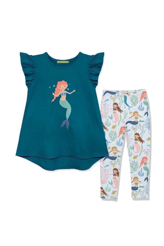 Girls Teal Mermaid Top & Legging Set Size (2T-12)