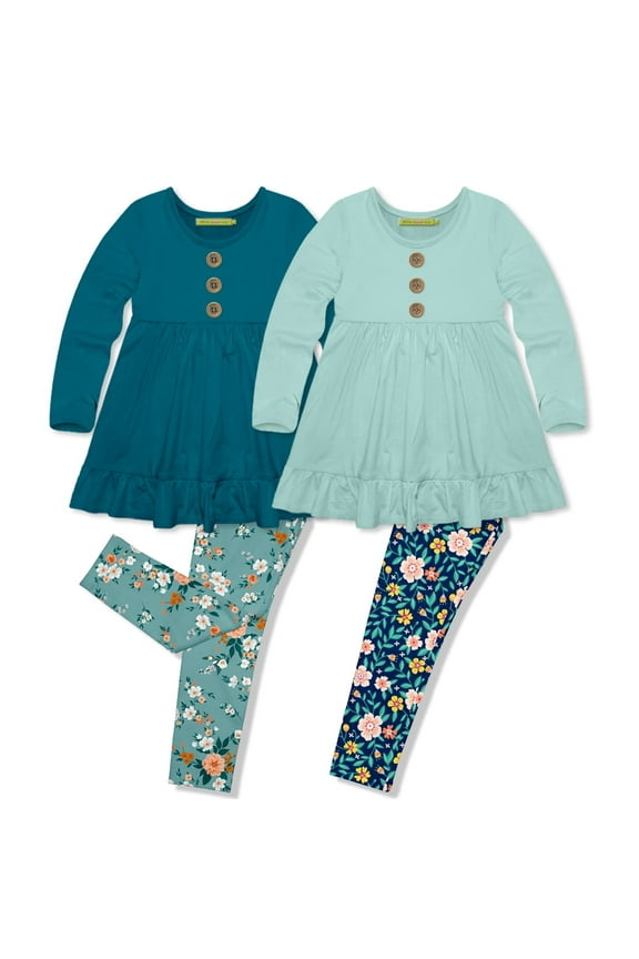 Girls Teal & Mint Long Sleeve Tops & Leggings Set,Big Girls, Size 8,(4-PCS)