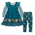 thumbnail image 1 of Millie Loves Lily Girls Teal Unicorn Pony Border Dress & Legging Set,Big Girl Size 6,(2-PCS), 1 of 7