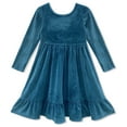 thumbnail image 1 of Millie Loves Lily Girls'Teal Rib Velour Long Sleeve Dress With Ruffle,Big Girls, Size 8, 1 of 5