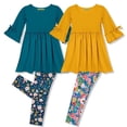 thumbnail image 1 of Millie Loves Lily Girls Teal and Yellow Dress & Legging Set (Size 4T-12 & Plus Sizes), 4-PCS, 1 of 7