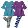thumbnail image 1 of Millie Loves Lily Girls Turq And Dk Purple Dress And Printed Leggings Set,Big Girls Size 12,4-PCS, 1 of 5