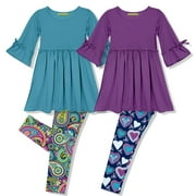 MILLIE LOVES LILY Girls Turq And Dk Purple Dress And Printed Leggings Set,Toddler Girls Size 4T,4-PCS