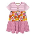 thumbnail image 1 of Millie Loves Lily Girls Violet Happy Apple Printed Tiered Short Sleeve Dress Size (3T-12), 1 of 4