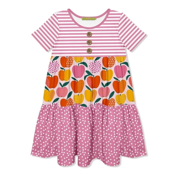 Millie Loves Lily Girls Violet Happy Apple Printed Tiered Short Sleeve Dress Size (3T-12)