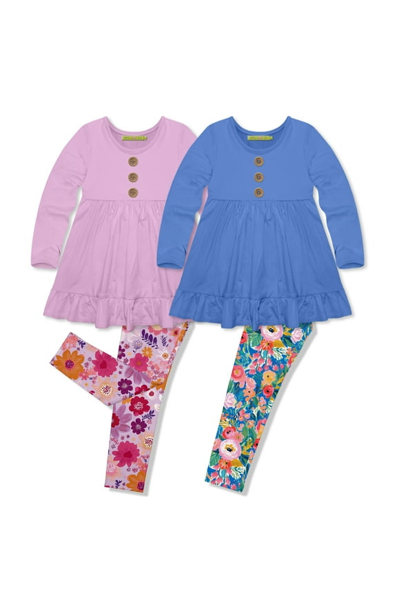 Lilac & Blue Long Sleeve Tops & Leggings Set,Big Girls, Size 12, (4_PCS)
