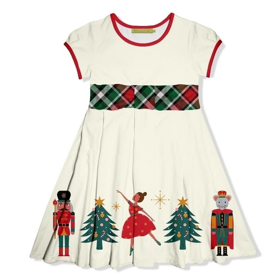 Millie Loves Lily Girls' Off-White Nutcracker Border Print Dress, Short Sleeve, Size 4T