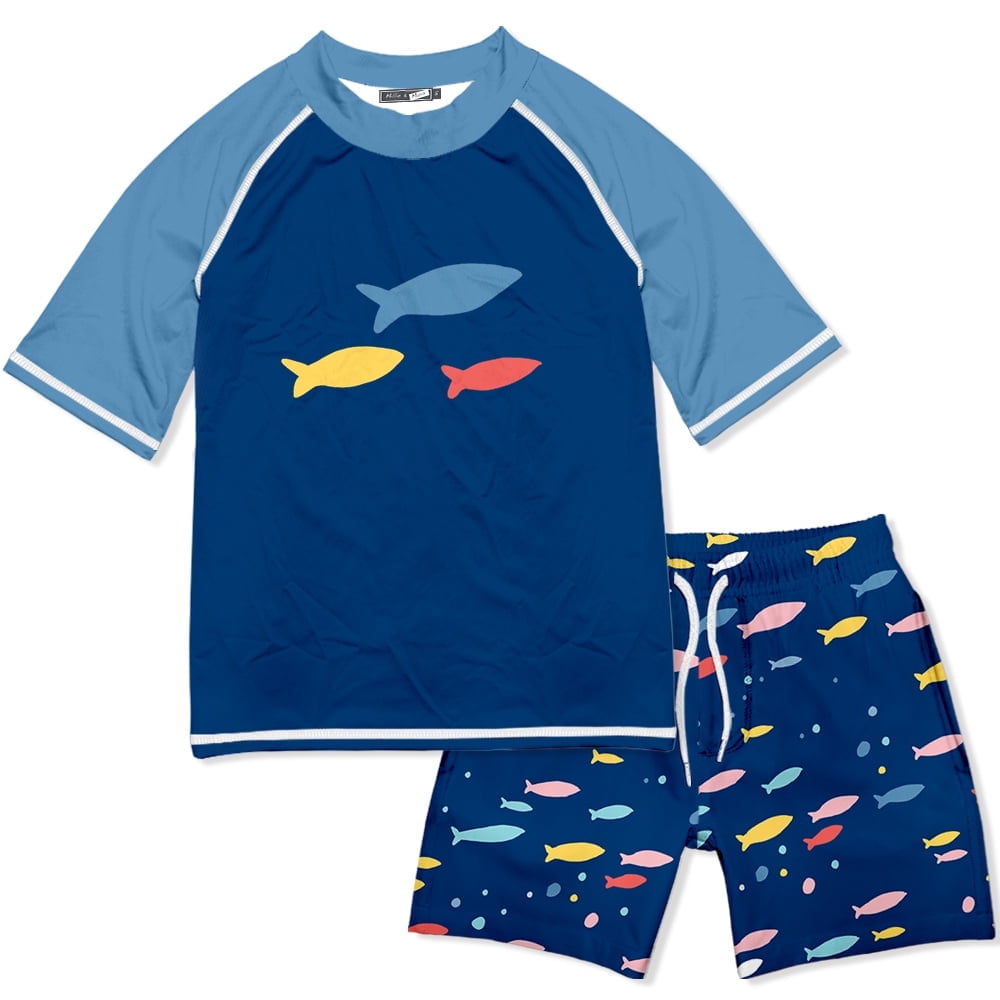 Millie Loves Lily Male Navy Fish School Short-Sleeve Rashguard Swimsuit ...