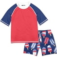 thumbnail image 1 of Millie Loves Lily Male Red Popsicles Short-Sleeve Rashguard Swimsuit Set UPF 50, Size 2T-10, 1 of 5
