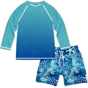 Millie Loves Lily Male Turquoise Blue Long-Sleeve Swimsuit Rashguard Set UPF 50, Size 2T-10