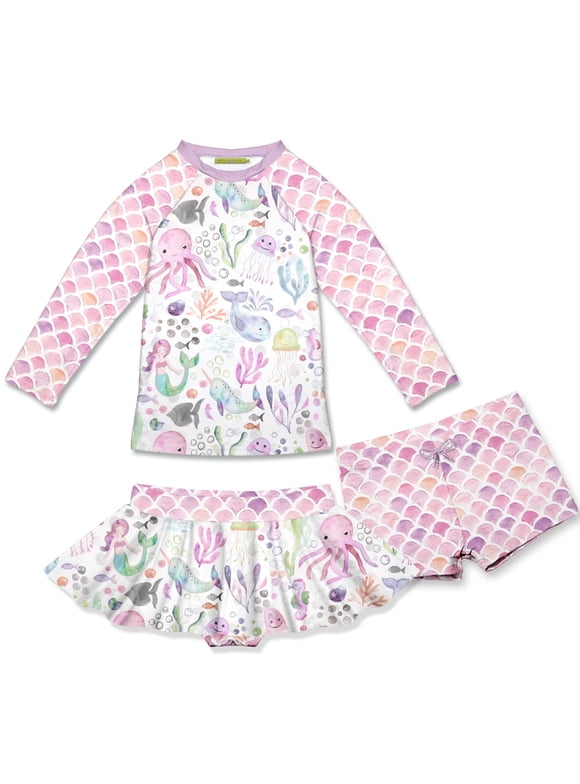 Pink Octopus Rashquard With Skirty Bottom and Shorts, Big Girls Size 6, 3-pcs, UPF 50+