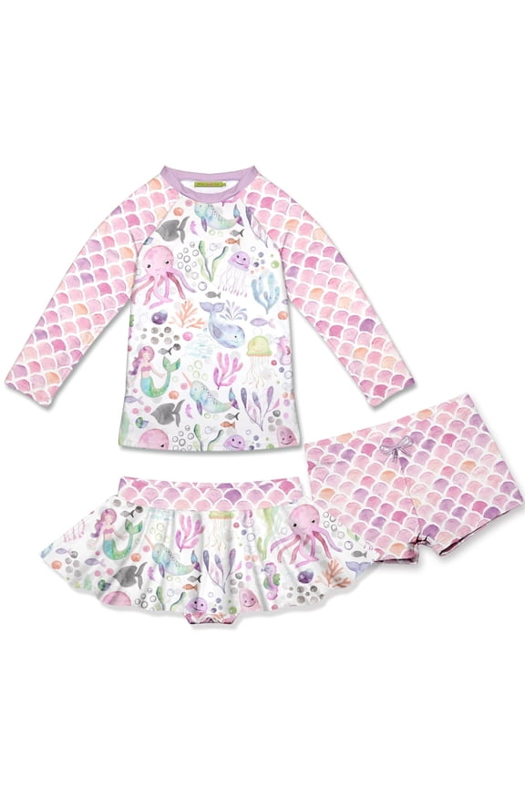 Pink Octopus Rashquard With Skirty Bottom and Shorts, Big Girls Size 6, 3-pcs, UPF 50+