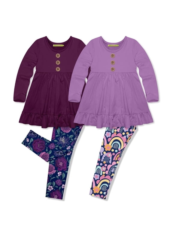 Plum & Purple Long Sleeve Tops & Leggings Set,Big Girls,Size 6,(4-PCS)