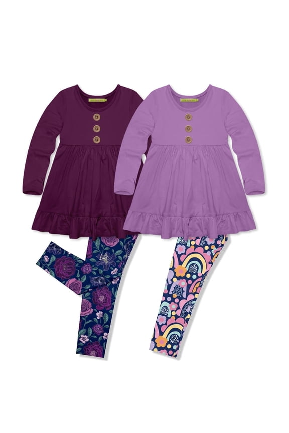 Plum & Purple Long Sleeve Tops & Leggings Set,Big Girls,Size 8,(4-PCS)