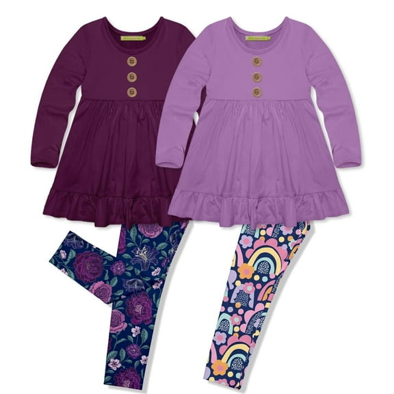 Millie Loves Lily Plum & Purple Long Sleeve Tops & Leggings Set,Toddler, Size 3T,(4-PCS)