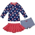 thumbnail image 1 of Millie Loves Lily Girls Red,Wht,Blue Stars & Stripes Rashquard With Skirty Bottom and Shorts, Big Girls Size 8, 3-pcs, UPF 50+, 1 of 5