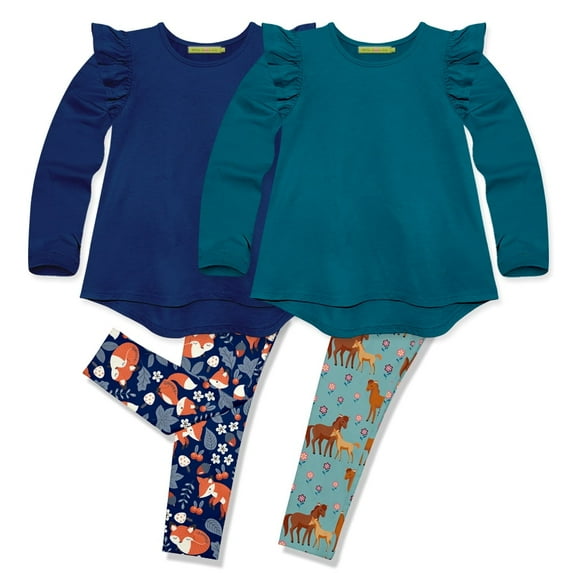 Millie Loves Lily Toddler Girls Navy & Teal Fox & Pony 4-PC Top & Legging Set Size (2T-12)