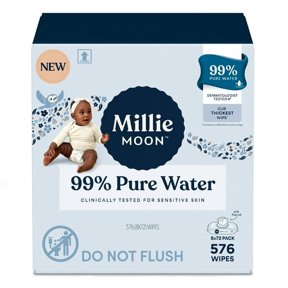 Millie Moon 99% Pure Water Baby Wipes, 576 Count (Select for More Options)