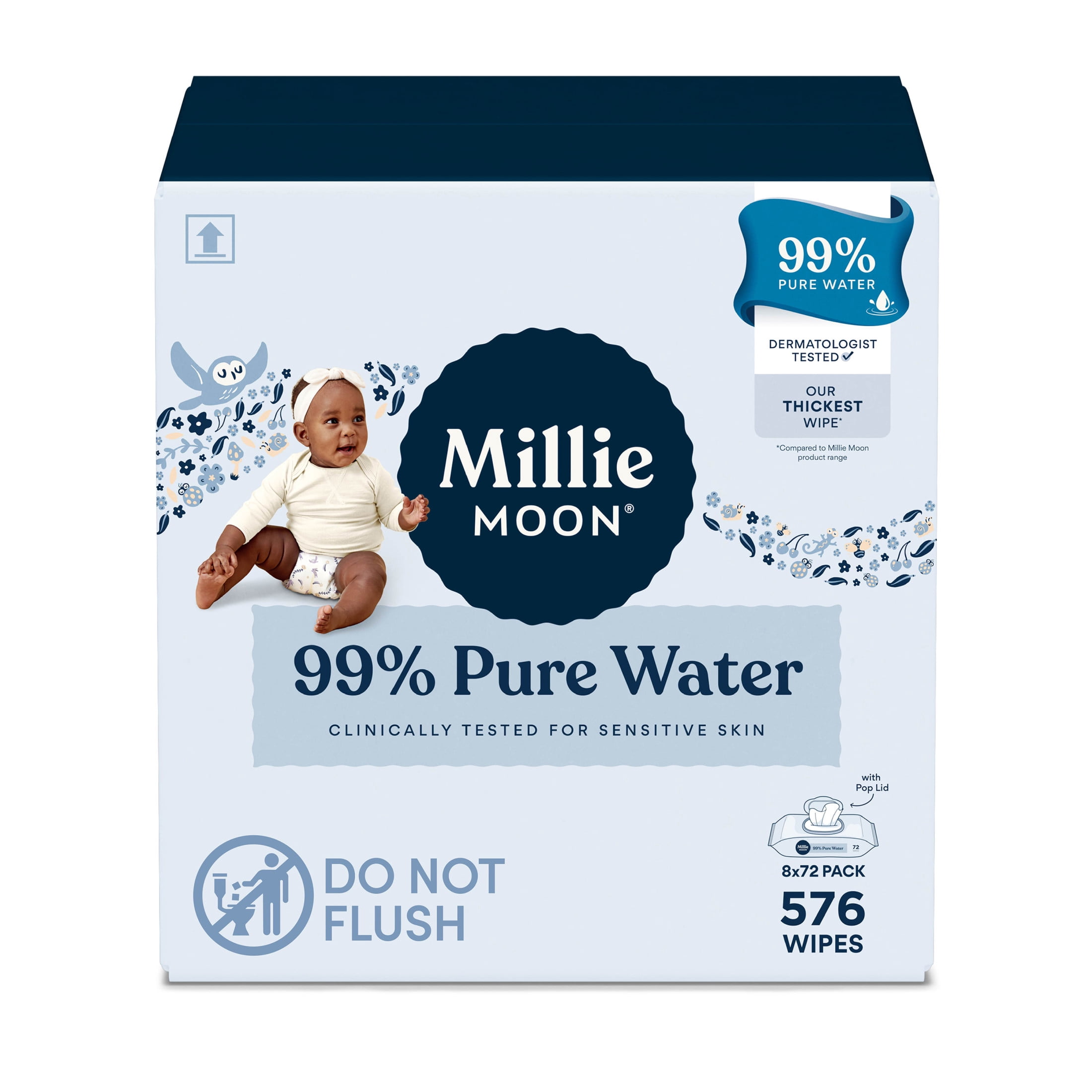 Millie Moon 99% Pure Water Baby Wipes, 576 Count (Select for More Options)