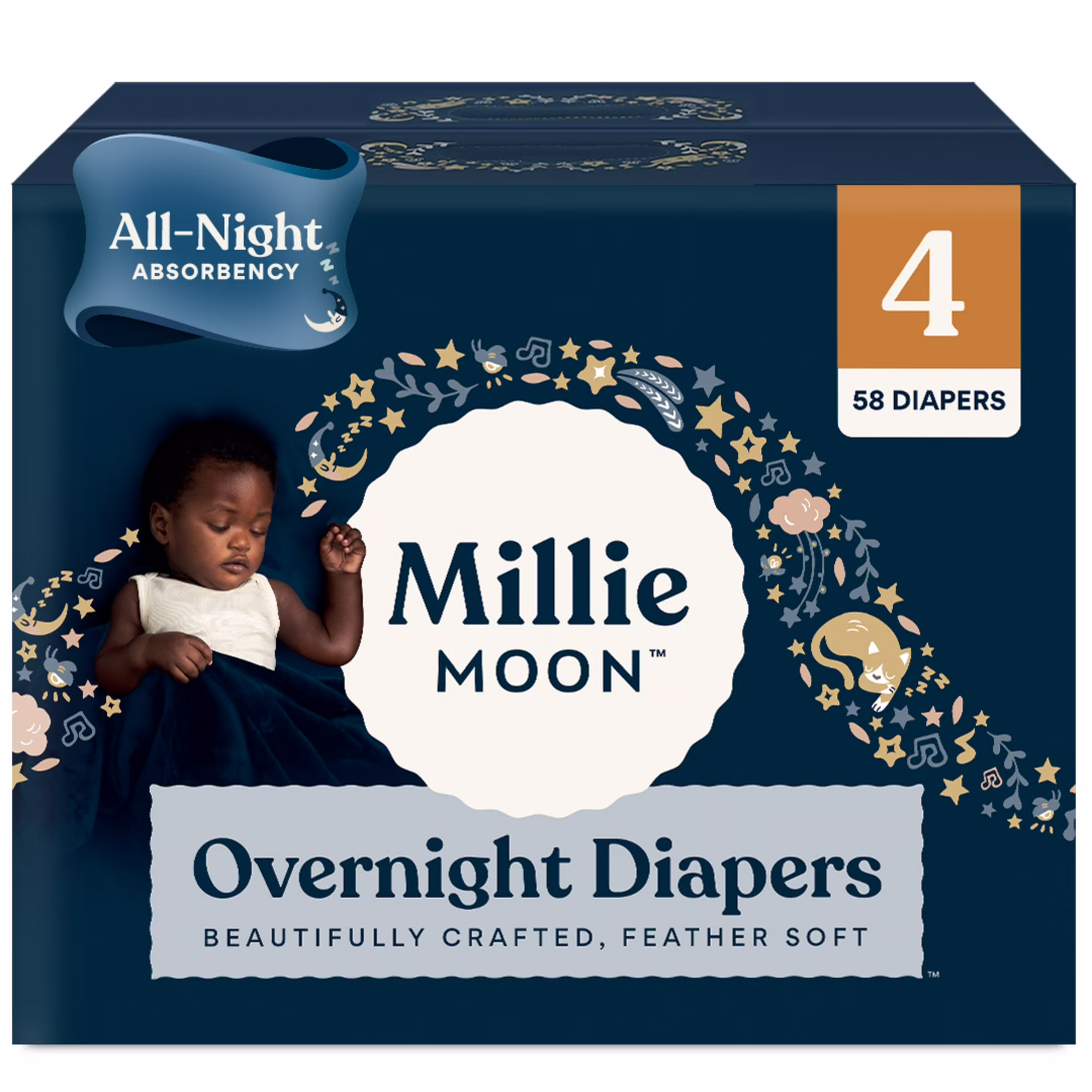 Millie Moon Luxury Diapers – CloudTouch™ Softness  Hypoallergenic, Ultra-Absorbent  58 Count