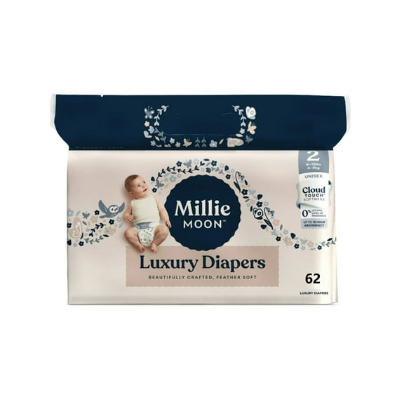 Millie Moon Luxury Diapers, Size 2, 62 Count