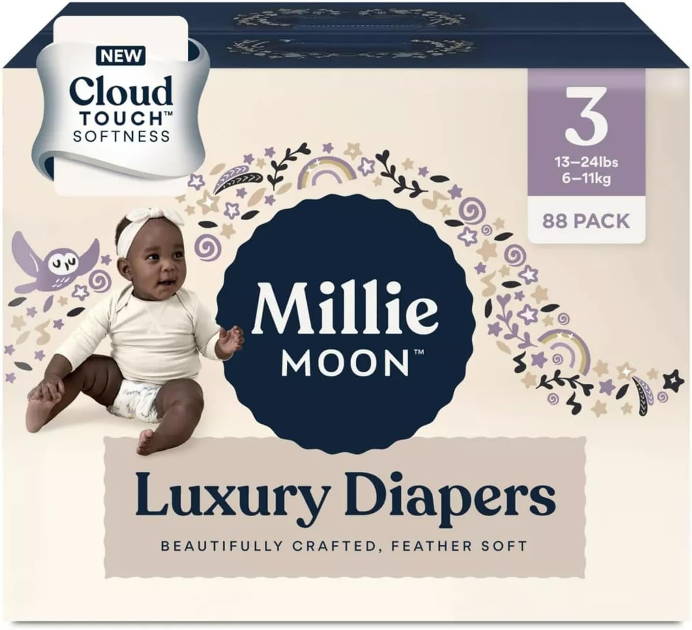 Millie Moon Luxury Diapers - Size 3, 88 Count