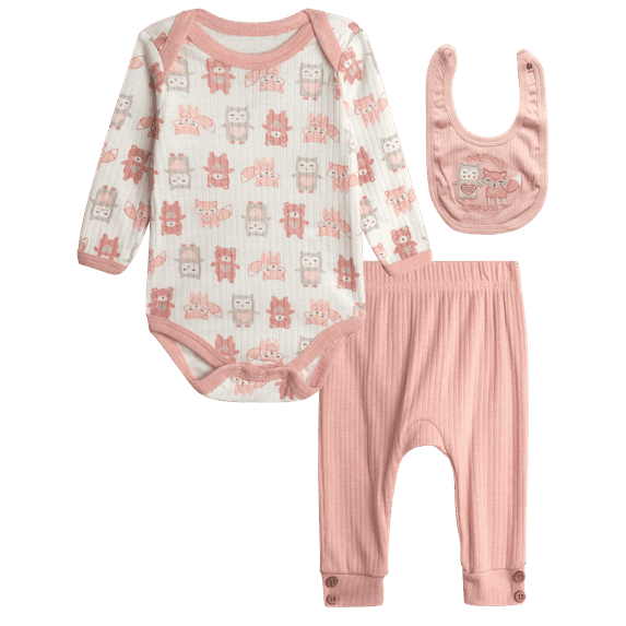 Millie & Myles Infant Pants Set - Baby Clothes for Boys and Girls with Bib and Long Sleeve Bodysuit