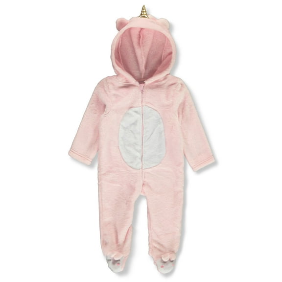Millie & Myles Baby Girls' Plush Unicorn Hooded Pram Suit Color: pink Size: 3 - 6 months