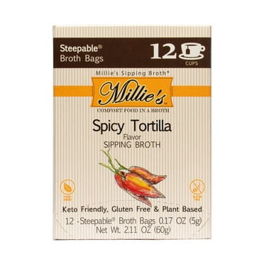Millie's Sipping Broth, Steepable Broth Bags, Spicy Tortilla, 12 pack