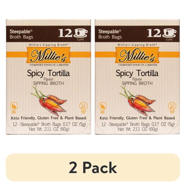 Millie’s Spicy Tortilla Sipping Broth - Vegan, Keto, Gluten Free - 12 Single Serve Packets
