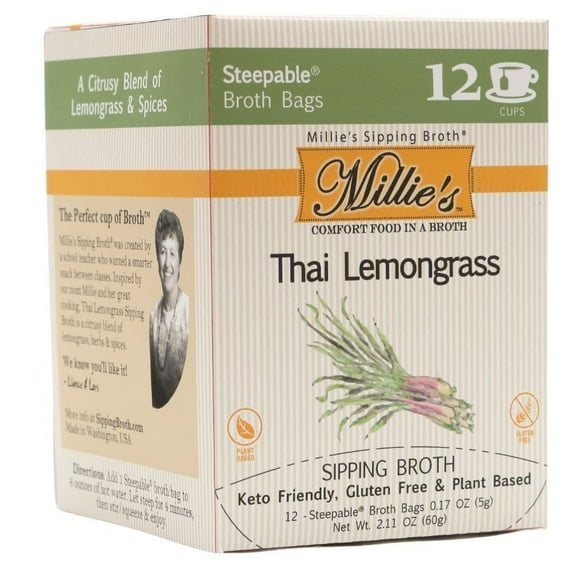 Millie's Sipping Broth Thai Lemongrass Broth Bags 12 Ct (Pack Of 6)
