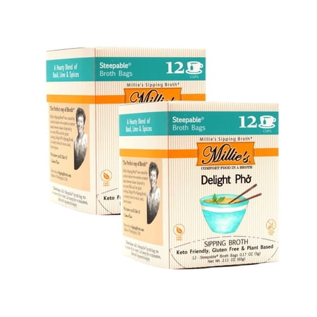 Millie’s Sipping Broth - Vegetable Broth -Natural-Gluten Free-Keto Friendly Delight Pho 12 Count Box (2 - Pack)