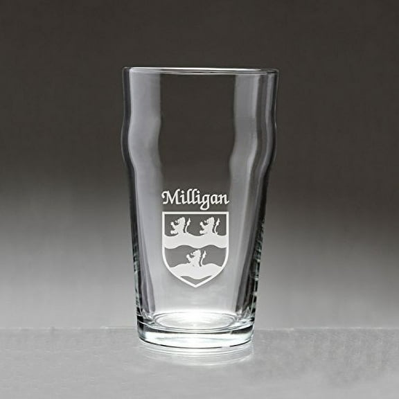 Milligan Irish Coat of Arms Pub Glasses - Set of 4 (Sand Etched)