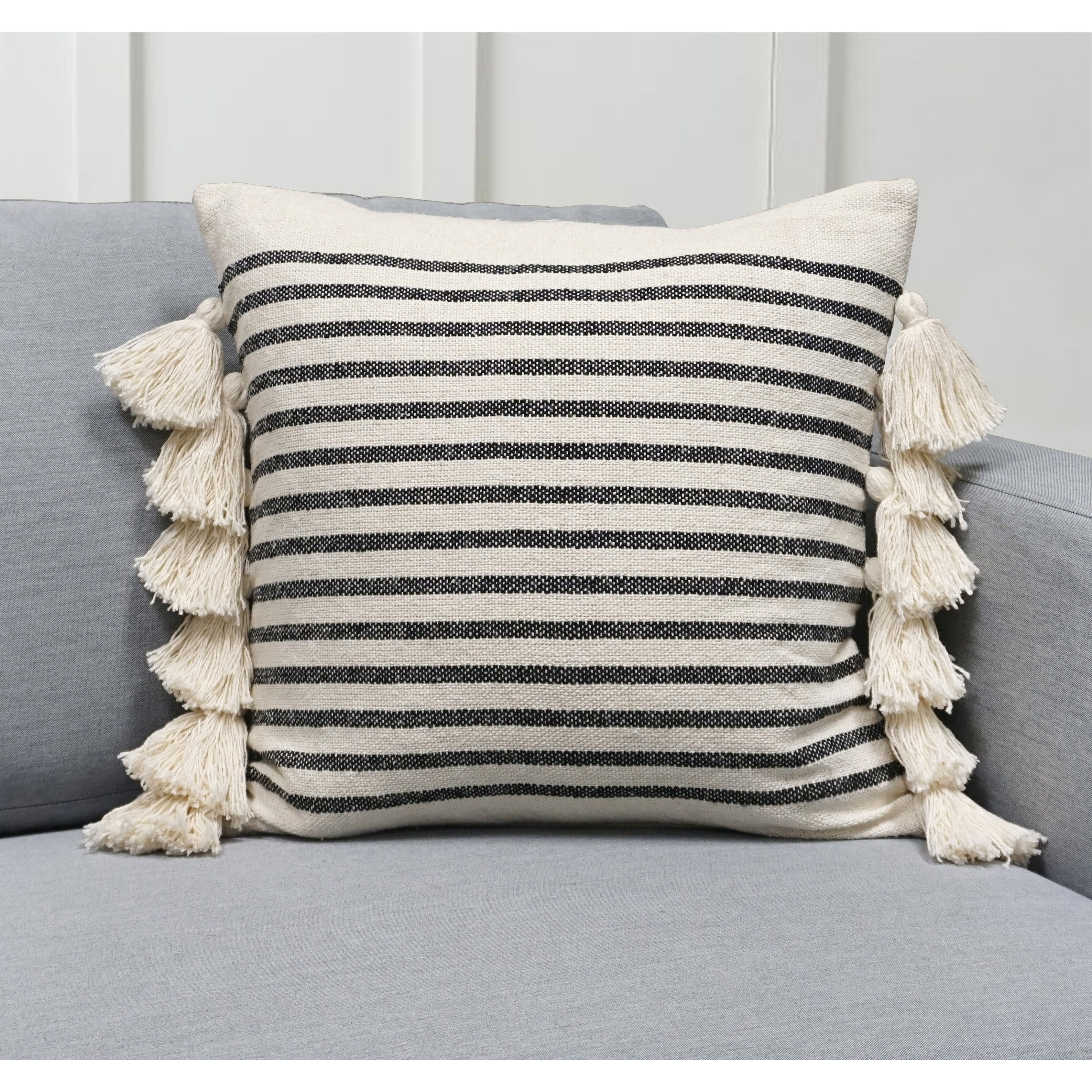 18x18 Center Stripes Tassel Throw Pillow Dark Gray/cream - Hearth & Hand™  With Magnolia : Target