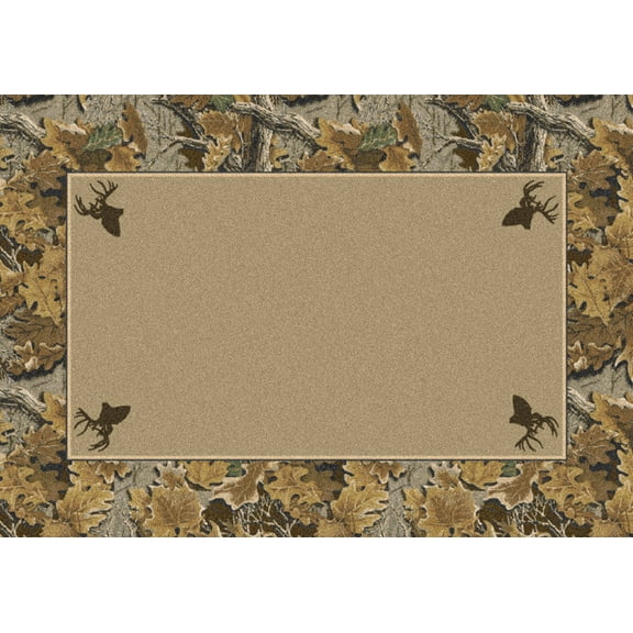 Milliken Beige Bordered Area Rug Advantage Solid Center - Aprx 5' 4" x 7' 8"