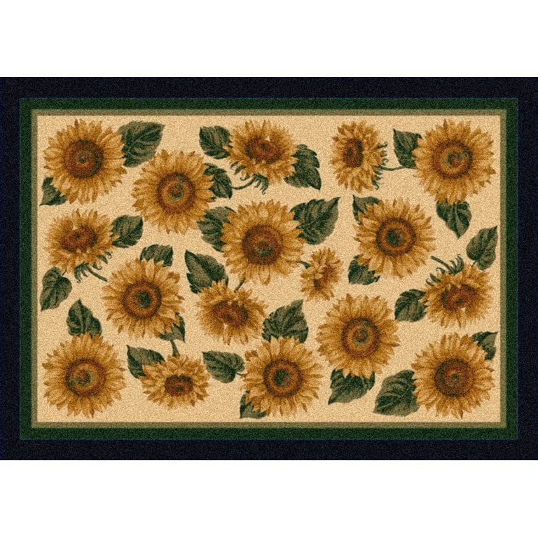 Milliken Beige Floral Area Rug Sunflower Garden Golden - Aprx 3