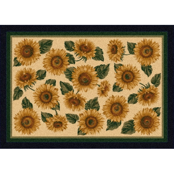 Milliken Beige Floral Door Mat Sunflower Garden Golden - Aprx 2' 8" x 3' 10"
