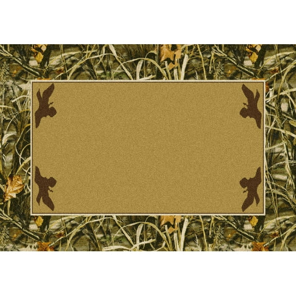 Milliken Beige Nature Print Area Rug Max-4 Solid Center - Aprx 5' 4" x 7' 8"