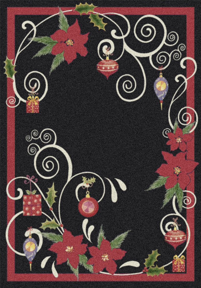 Milliken Black Floral Door Mat Poinsettia Scroll Ebony Aprx 2' 8" x 3